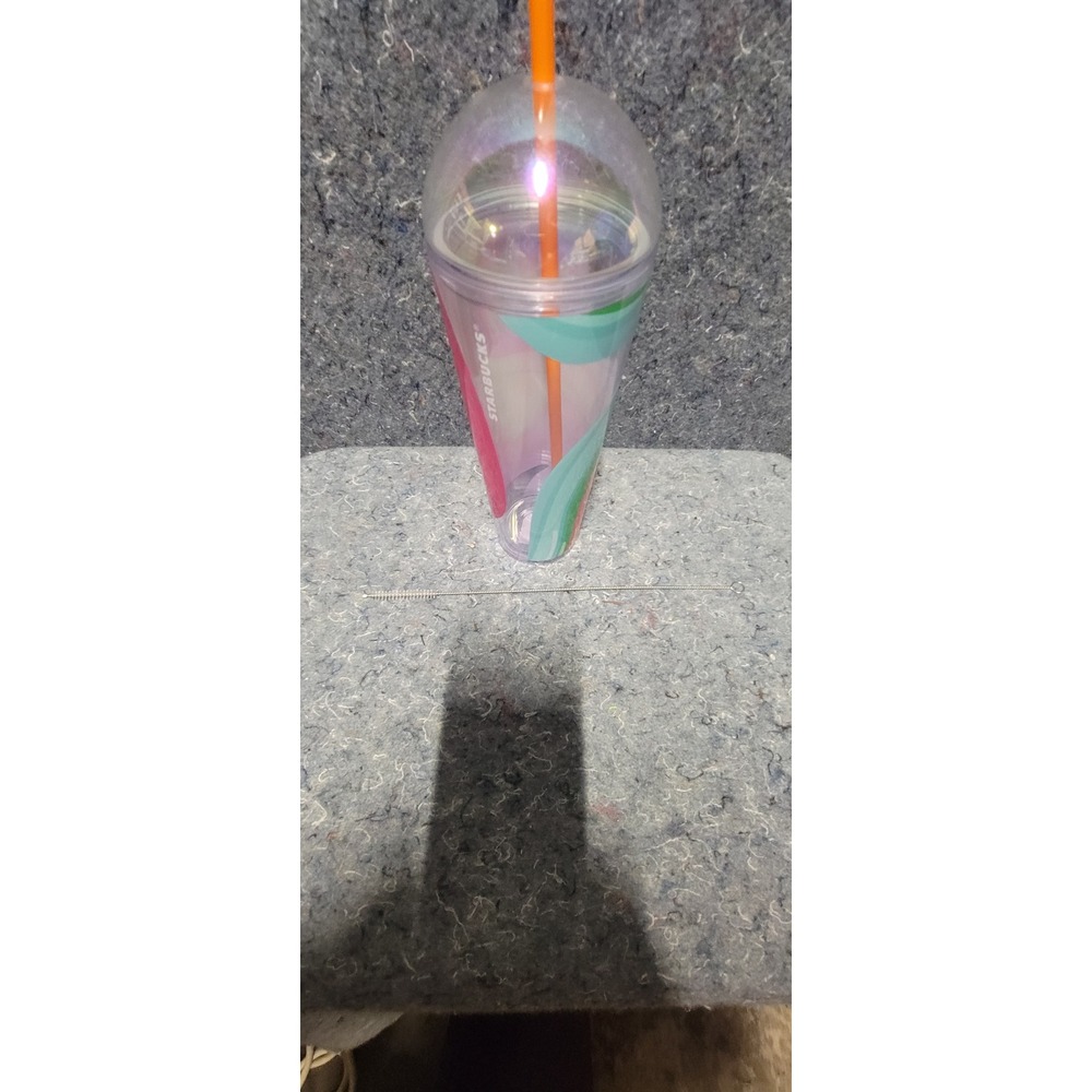 Starbucks Rainbow Swirl Cold Cup Tumbler With Dome Lid &‎ Orange Straw 24 Oz